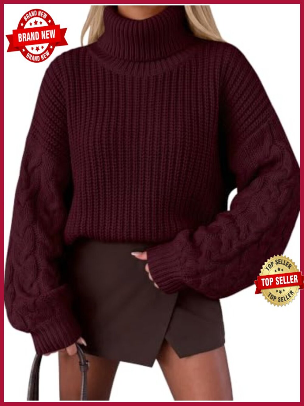 Oversized Cable Knit Chunky Turtleneck Pullover Sweater